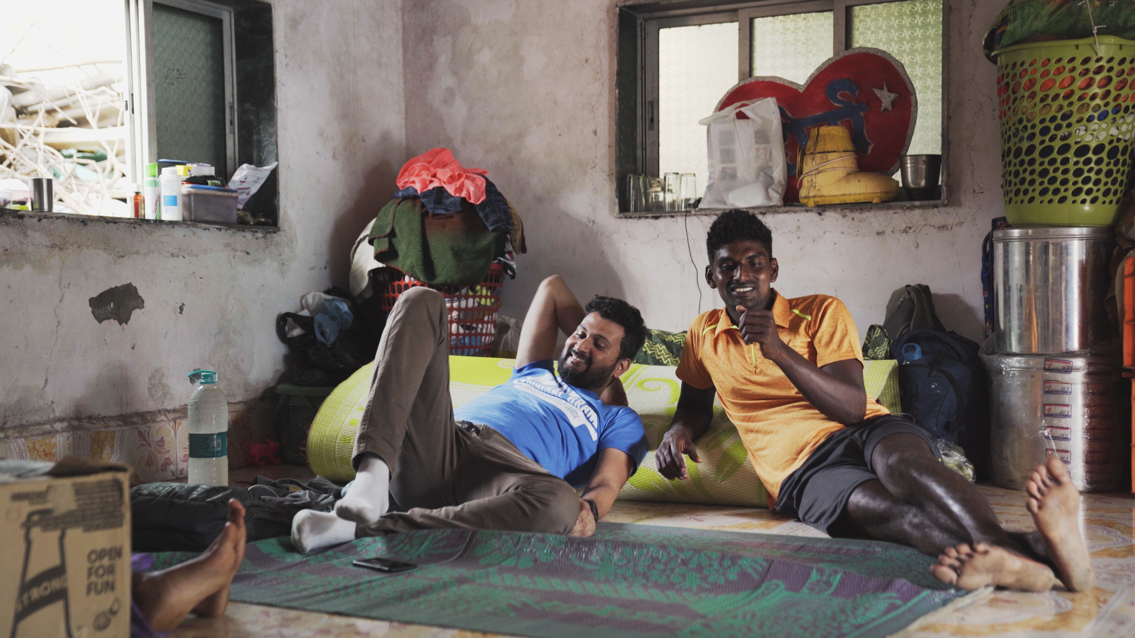 A still from Against The Tide sees Ganesh and Rakesh in an off day, chilling at their shed. A still from Against The Tide sees Ganesh and Rakesh in an off day, chilling at their shed.