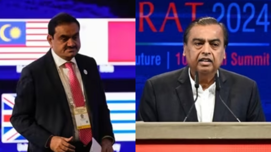 गौतम अडानी (बाएं) और मुकेश अंबानी (दाएं) ने जीवंत गुजरात ग्लोबल समिट 2024 में महत्वपूर्ण घोषणाएँ कीं।