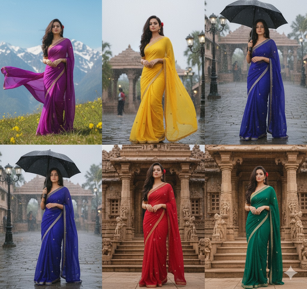 कई इंस्टाग्राम उपयोगकर्ता अपने विंटेज साड़ी को साझा कर रहे हैं जो मिथुन एआई का उपयोग करके बनाया गया है। (मिथुन एआई उत्पन्न)